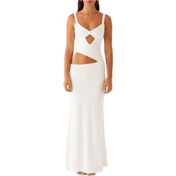 Women Sexy Maxi Dress Cut Out White - Picture 2 of 7